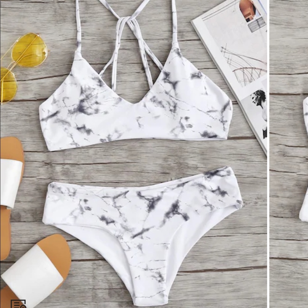 Criss Cross Marble Print Bikini Set